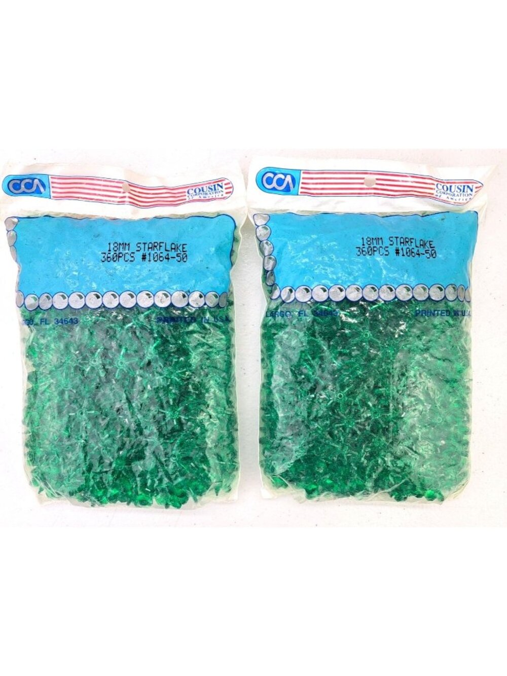 Vintage 18mm Clear Green Starflake Plastic Bead 2 Bags 720 Total Pieces Lot New - Picture 6 of 7